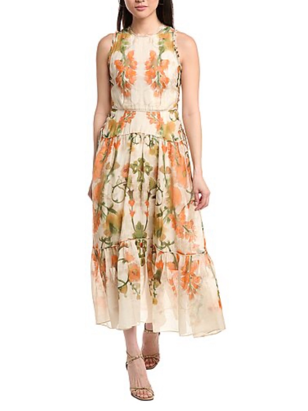 Marchesa Rosa Ramie Coral Orange Sleeveless Maxi Dress Size 10